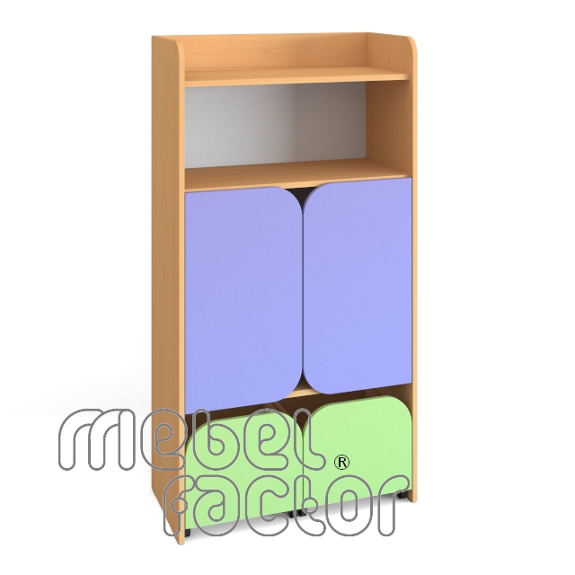 Двоен шкаф с четири нива, врати и две чекмеджета